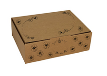 Load image into Gallery viewer, Cybershield Packaging Australia Bown kraft box with customised  black flowers printed on top and front
